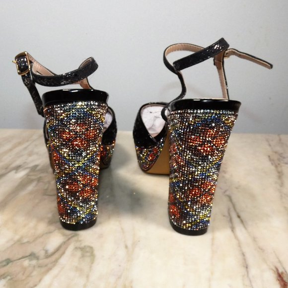 SPARKLING Betsey Johnson ALAIA sequin and rhinestone heeled platform sandals 8m - Picture 4 of 8